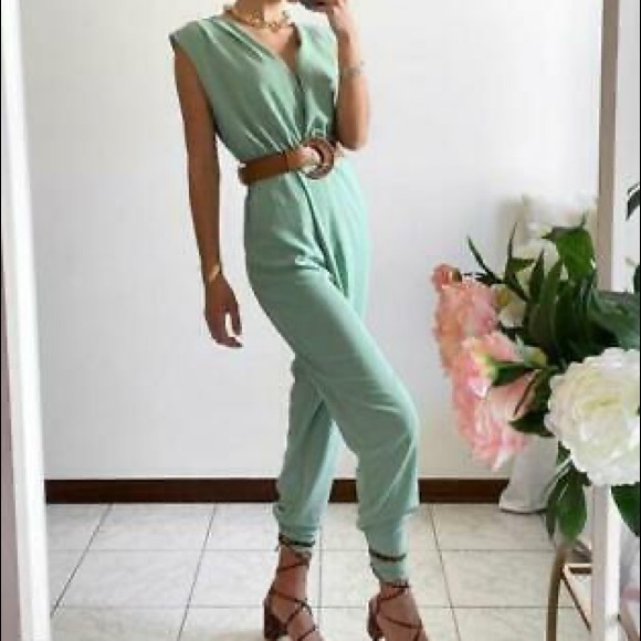 Zara green asymmetrical jumpsuit - Picture 3 of 7